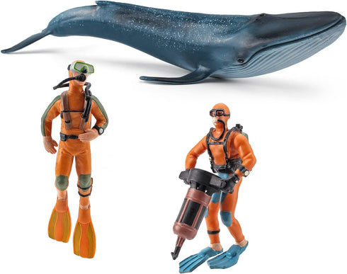 Ocean Sea Marine Animal Figure Toys Playsets 3 PCS Diver Blue Whale Model Toy Desktop Decoration Collection Party Favors Toys for Boys Girls Kids...