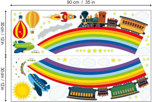 Rainbow Train Wall Stickers DIY Rocket Airplane Wall Decals Art Decor for Kids Nursery Bedroom Living Room...