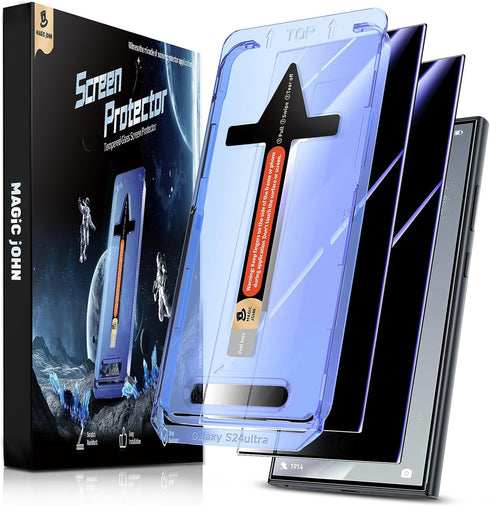 MAGIC JOHN 2 Pack for Samsung Galaxy S24 Ultra Privacy Glass Screen Protector 6.8 inch, Anti-spy Tempered Glass Film, Auto Dust-Elimination Instal...