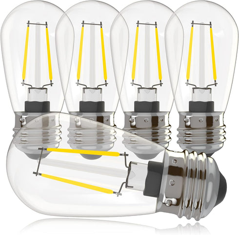 Banord 5 Pack Dimmable 2W S14 Replacement LED Bulbs, 2700K Warm White Waterproof Outdoor String Lights Vintage LED Filament Bulb, Shatterproof E26...