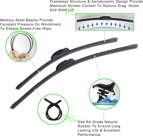 2pcs 18"+20" U/J Hook Bracketless Curved Premium All-Season Front Windshield Wiper Blades Set of 2 Combo Pack New Factory Replacement AA Natural R...
