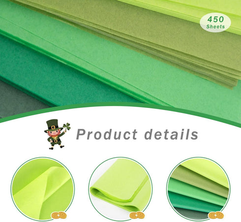 VGOODALL 450PCS Green Tissue Paper, 11.5×8 Inch Gift Wrapping Paper Tissue Paper for Gift Bags St. Patrick's Day DIY Crafts...