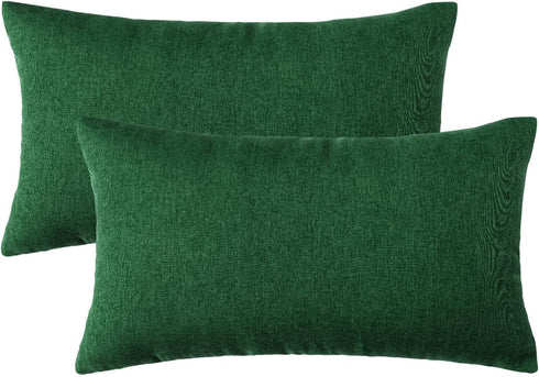 Woaboy Set of 2 Green Outdoor Throw Pillow Covers Decorative Farmhouse Linen Pillowcase Solid Waterproof Cushion Cases for Bedroom Living Room Sof...