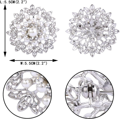 EVER FAITH Women's Wedding Corsage Clear Crystal Simulated Pearl Elegant Flower Leaf Brooch for Women, Bride...