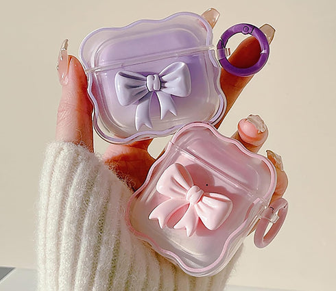 Cute AirPods 2/1 Generation Clear Case, Girly 3D Bow Design Soft TPU Protective Shockproof Kawaii for Apple iPod 2nd/1st Generation Cover with Cle...