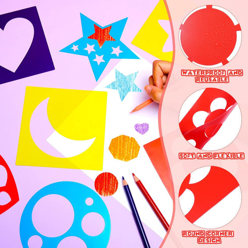 24 Pieces Colorful Shape Tracing Stencils Painting Shape Stencils PET Learning Shape Templates Geometric Stencils Templates Kids Drawing Templates...