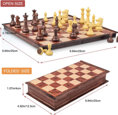 10 Inches Enhanced Magnetic Chess Set, Foldable Chess Board, Travel Chess Game of Exquisite Craftsmanship, Suitable for All Ages Chess Set...