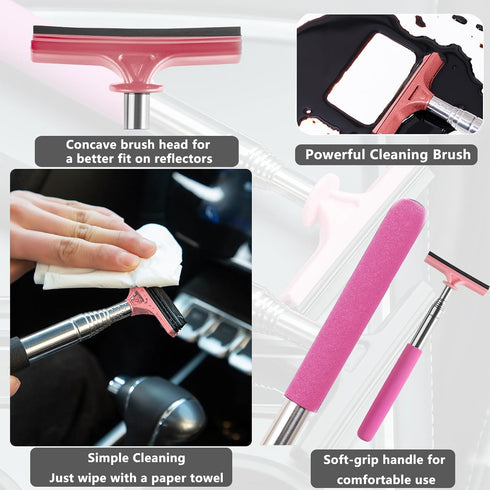 Car Rearview Mirror Wiper, 8cm Brush head-98cm Telescopic Auto Mirror Squeegee, Water Cleaner with Telescopic Long Rod, Universal Automotive Acces...