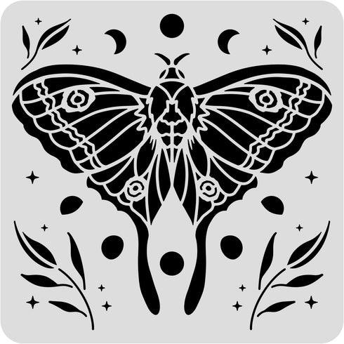 BENECREAT 12x12" Moth Plastic Stencils Moon Star Grass Drawing Templates for Wood Wall Painting and Scrapbooking...