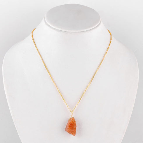 Natural Raw Sun Stone Crystals Pendant Necklace, Raw Gemstone, Energy Healing Crystals, Gift for Her, Birthday, Gemstone Jewelry 18 inch...