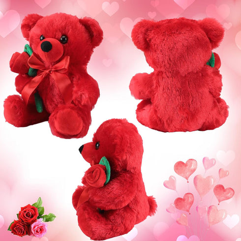 Plush Stuffed Animal Bear with Rose Funny Cute Stuffed Animal Plush Christmas Valentine's Day Gifts for Kids Toddler Girlfriend Mother's Day,11.8 ...