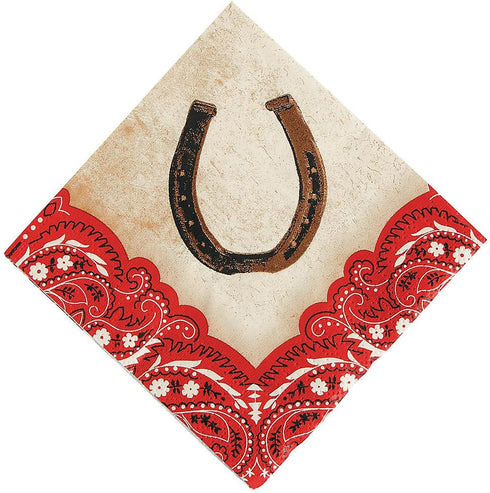 Fun Express Western Cowboy Beverage Napkins (16 pack with horseshoe design) Party Supplies, 5" x 5"...