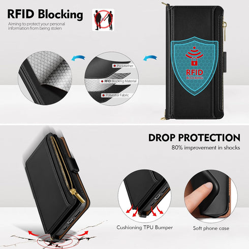 Antsturdy Compatible with iPhone 15 Pro Max Wallet Case for Women?RFID Blocking?,PU Leather Apple 15 Pro Max Crossbody Phone Case Zipper Wrist Str...