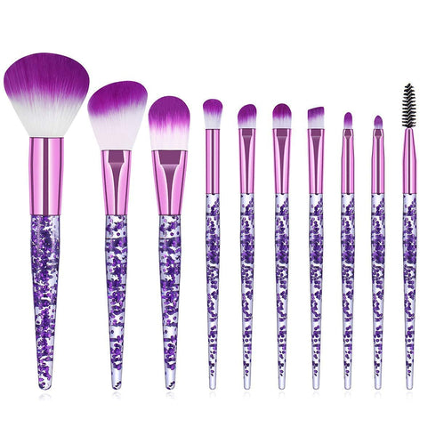 10 Pcs Crystal Unicorn Fan Makeup Brush Set, Professional Face Cosmetics Blending Liquid Foundation Powder Concealer Eye Shadows Make up Beauty Ey...