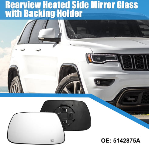X AUTOHAUX Car Left Rearview Heated Side Mirror Glass for Jeep Grand Cherokee 2005-2010 5142875A Replacement Heated Mirror Glass with Backing Hold...