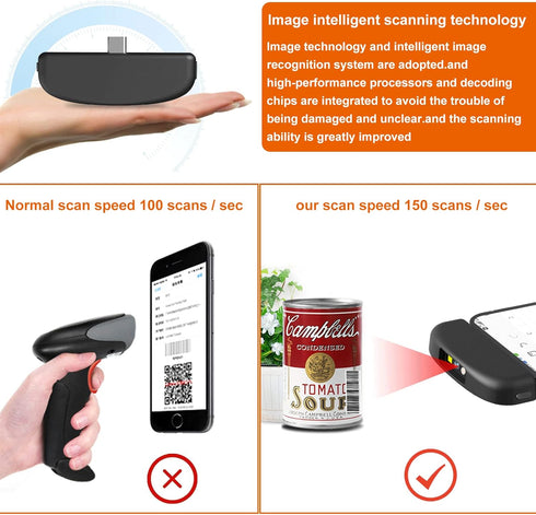 2D Cell Phone Barcode Scanner,Alacrity QR Barcode Reader Scanner Module Scanner with Auto Sensing Type-C Cell Phone Screen Barcode Scanner Scan...