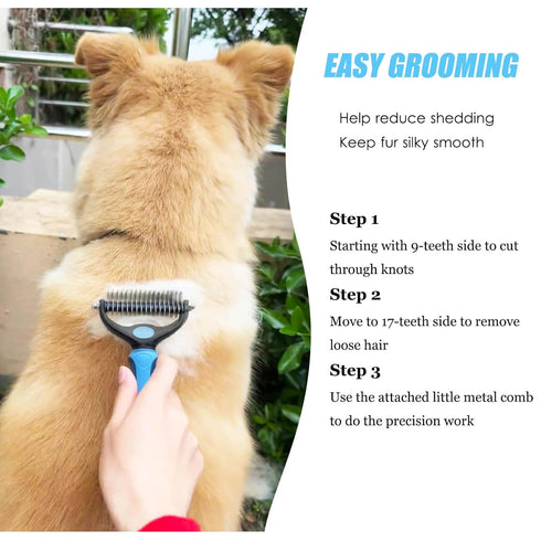 Deshedding Dog Brush And Metal Comb, Cat Brush Dog Brush Undercoat Rake for Dogs & Cats, Pet Grooming Brush For Shedding, Dematting, Pet Hair Remo...