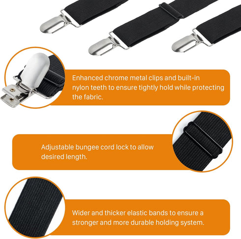 Korlon 4 Pack Bed Sheet Clips, Adjustable Heavy Duty Fitted Sheet Straps Clips, Elastic Sheet Suspenders Fasteners for Bed Mattress Cover Sofa Cus...