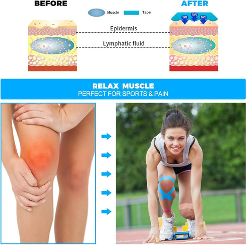 Kinesiology Tape (4 Pack) Athletic Tape 16.4ft Water Resistant Kinetic Uncut Sports Tape for Knees, Ankles, Shoulder, Pain Relief, Injury Recovery...