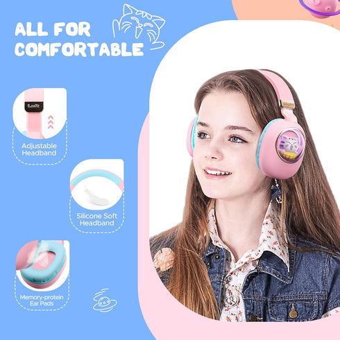 QearFun 7 Colors LED Light Up 3D Cat Headphones Bluetooth, Foldable Cat Ear Wireless On Ear Earphones Gaming Headset with Mic & 3.5mm Jack, Gifts ...