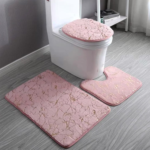 Marble Bathroom Rugs and Mats Set 3 Piece Nonslip Pink Bathroom Mats Soft Washable Bath Mat for Bathroom Floor Mats Carpet Water Absorbent Shower ...