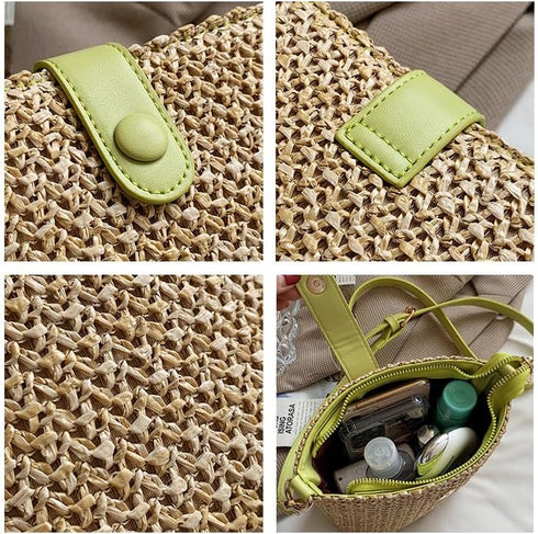 Women Small Faux Straw Bag Mini Woven Bucket Bag Summer Beach Bag Fashion Crossbody Bag Shoulder Bag Handbag...