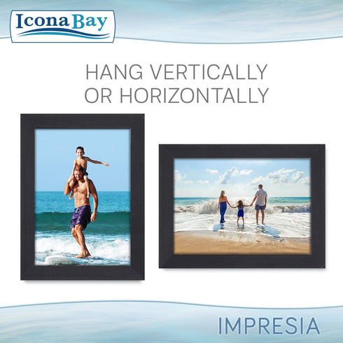 Icona Bay 5x7 Picture Frame Set (Black, 10 Pack), Simple Modern Design, Table Top Kickstand and Wall Hanging Hooks Included, Impresia Collection...