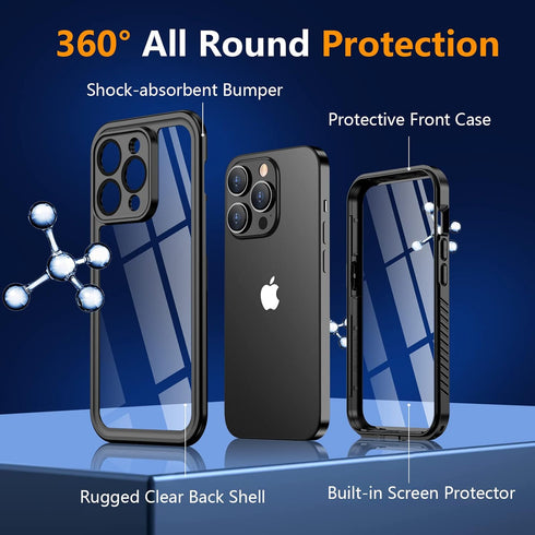 Oterkin for iPhone 14 Pro Case Waterproof,Shockproof Bumper Case with Built-in Screen Protector,Dustproof Anti-Scratch Anti-Stain Phone Case for i...