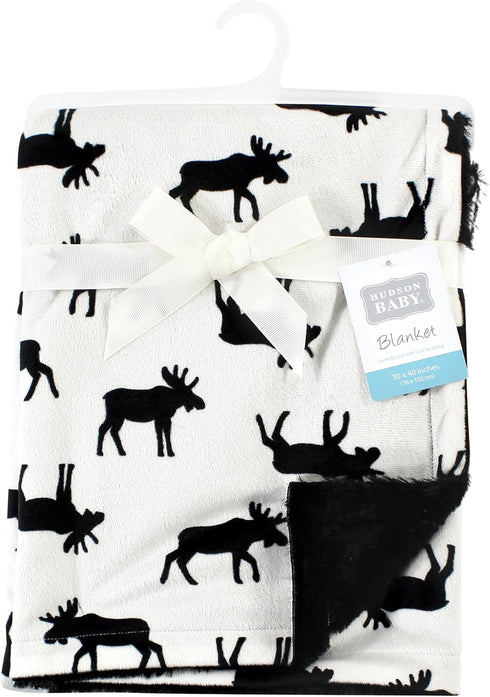 Hudson Baby Unisex Baby Plush Blanket with Furry Binding and Back, Moose, One Size...