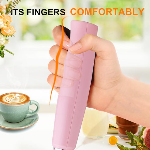 YUSWKO Pink Handheld Milk Frother Wand with Stand for Coffee, Rechargeable Electric Whisk with 3 Heads 3 Speeds Drink Mixer Coffee Frother For Lat...