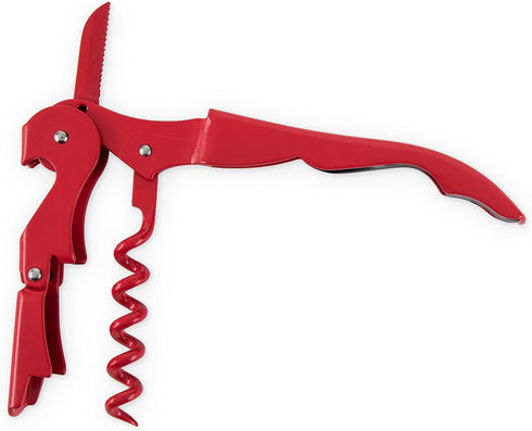 True Brands TrueTap Double Hinged Waiters Corkscrew, Top-notch Stainless Steel Opener with Foil Cutter Built to Last Wine Key Solid Red, Set of 1...