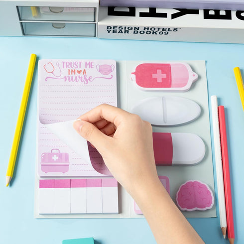 Pink Nurse Gift Sticky Notes Set - 550 Sheets Cute Medical Essentials Self-Stick Notes Page Memo Pads for Nursing Student Women Girls Friends Hosp...