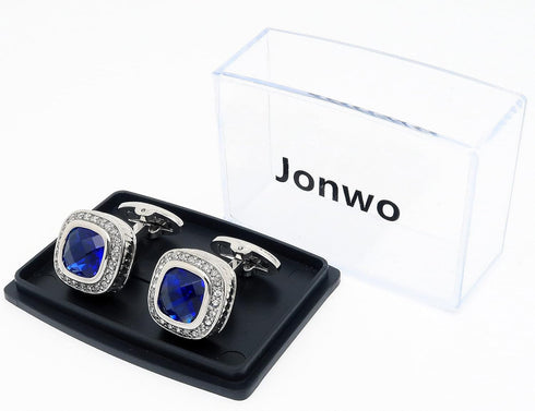 Silver Tone Blue Crystal Cufflinks for Men Wedding Dress Square Crystal Men Cuff Links for Shirt Party Birthday Anniversary Dress...