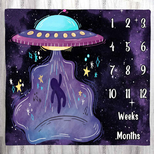 Space Baby Age Blanket, UFO Astronaut Baby Monthly Milestone Blanket Growth Chart Blanket, 48x40 inch Memory Blanket Nurse Receiving Blanket Baby ...
