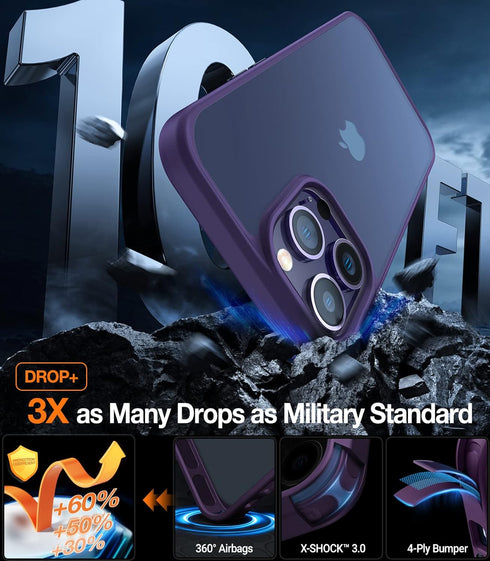 TORRAS Shockproof Designed for iPhone 14 Pro Max Phone Case, Military Grade Drop Protection, Protective Black Hard Back Slim Thin Translucent iPho...