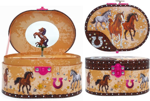Hot Focus Dashing Horse Oval Shaped Musical Jewelry Box...