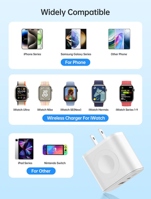 3 in 1 Charger Block with Built-in Watch Charger, 20W Portable Dual Ports Charging Brick USB C Wall Plug for Apple Watch 9/8/7/6/5/4/3/2/1/SE/Ultr...