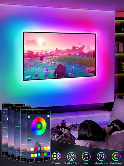 GIPOYENT TV LED Backlights, Music Sync LED TV Backlight, for 60-85 Inch TV, LED TV Light with Bluetooth Function - RGB Color Changing Light Strip ...
