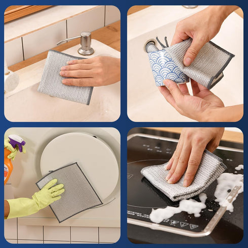 6Pcs Non Scratch Wire Dishcloth Wet and Dry Dishwashing Rag Scrub Scratch Sponges Kitchen Dish Towels Sinks Counters Windows Cleaning Cloths House...