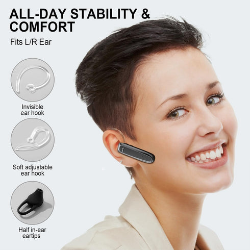 Bluetooth Headset, Wireless Bluetooth Earpiece with 35 Hours Talking Time, V5.2 Hands-Free Bluetooth Headset with Microphone IPX5 Waterproof Half ...
