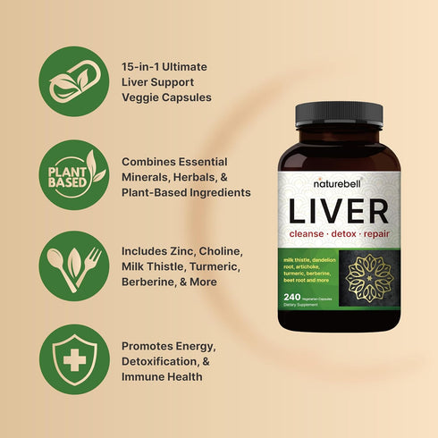 Liver Cleanse Detox & Repair Supplement, 240 Veggie Capsules|15-in-1 Complex with Milk Thistle 500mg, Dandelion Root 200mg, Artichoke 200mg, Black...