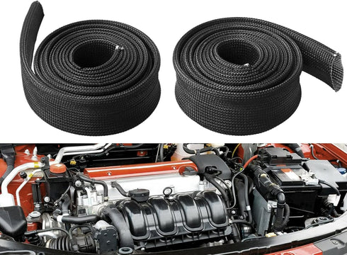Fiberglass Hose Heat Shield Sleeve Spark Plug Wire Heat Protector Boots Auto Hose Roll 2500 Degree for Car&Auto Wire Loom Brake Line Cable (Black ...