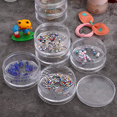 Hipiwe 2 Packs 5 Slot Clear Plastic Round Storage Jars - Art Craft Accessory Organizer Box Jewelry Beads Sewing Pills Container Holder for Storage...