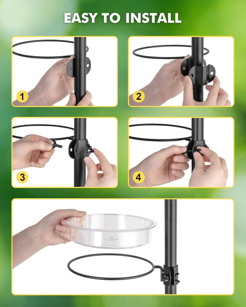 iBorn Bird Feeders Station Water Tray and Ring for 1” Pole Stand Station Outdoor Accessory for Humming Bird Feeders for Outside,5SECOND to Install...