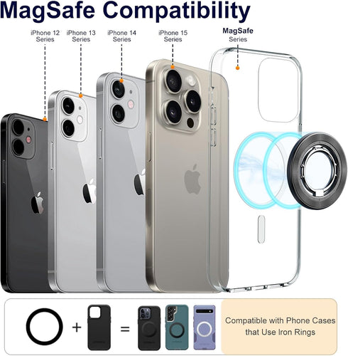 Magnetic Phone Ring Holder for iPhone, 2 in 1 Removable Magnetic Desk Phone Stand Compatible iPhone 15 14 13 12 Series,Samsung, Google,Magnetic Ac...