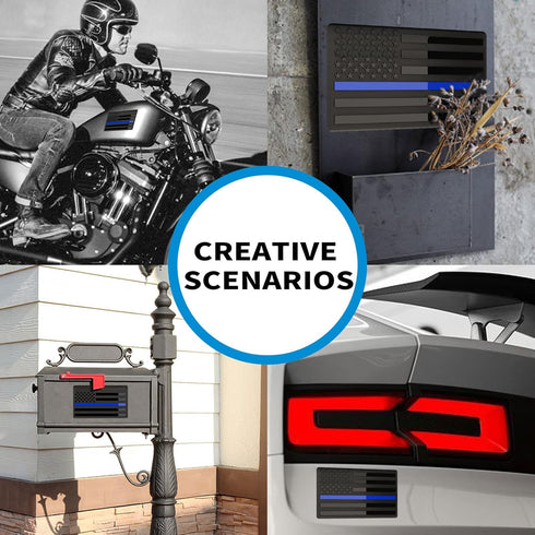 Embossed 3D Metal Thin Blue Line All Black American Flag Emblem Decal Stickers (1 Pair), Matte Black 5" x 3" Patriotic USA US Flag Decals for Car,...