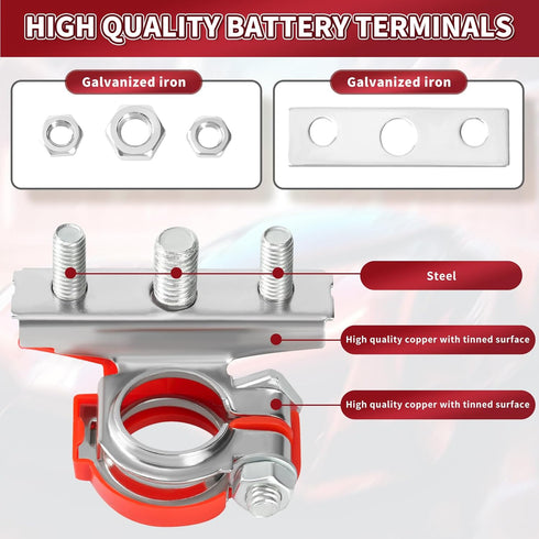 Battery Terminal Connectors 3 Way, 2 Pcs Battery Terminals Copper, Battery Cable Ends with Anti-Corrosion Pad for Car RV Accessories Automotive Ma...