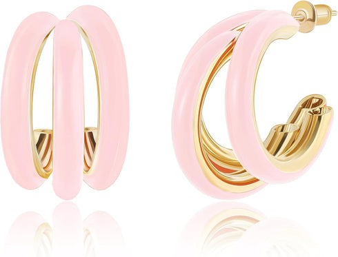 Gold Hoop Earrings for Women, Chunky Triple Hoop Earrings Thick Three Open Hoop Trendy Jewelry Gifts...