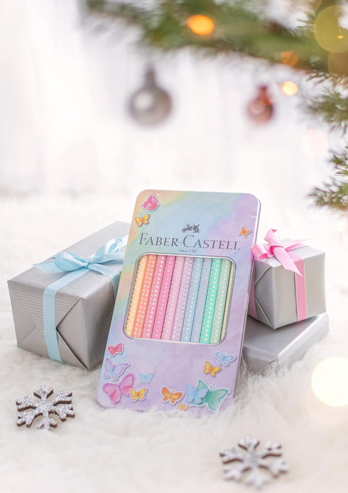 Faber-Castell Colouring Pencils Sparkle Pastel Pack of 12 Metal Case tin of 12...