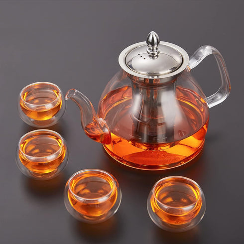 Glass Teapot, 40oz/1200mL Glass Kettle with Removable Stainless Steel Infuser for Blooming Tea & Loose Leaf Tea, Gooseneck Tea Pot, Gift Box for T...